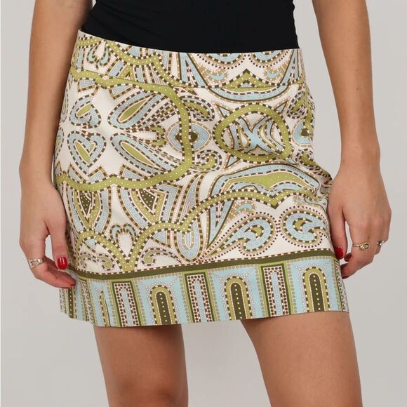 J. Crew Cream Green Paisley Cotton Mini Skirt Size 2 - Picture 2 of 9